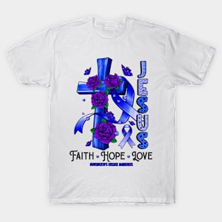 Huntington's Disease Awareness - Jesus Cross ribbon Faith T-Shirt